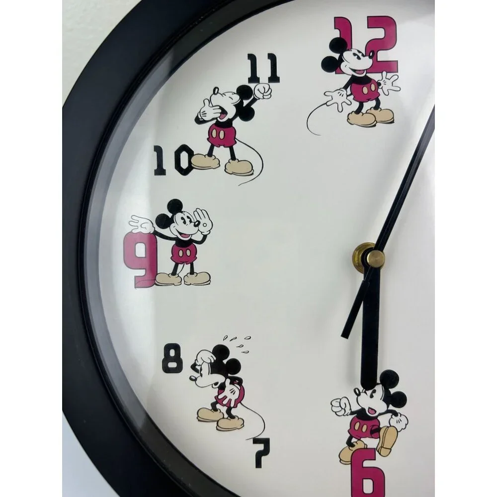 Disney It's Mickey Mouse Time Wall Clock Round Circular Black Red White Tested